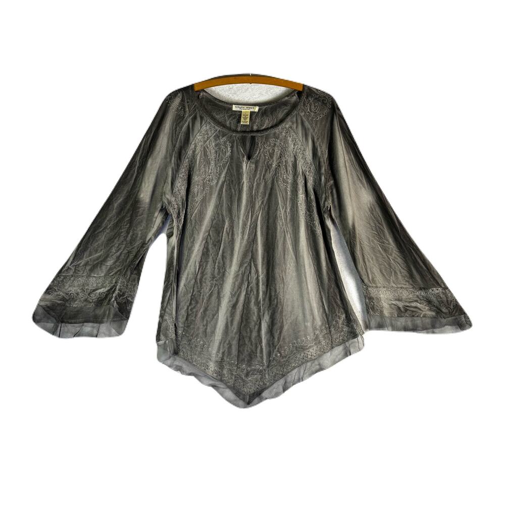 STUDIO WEST APPAREL Grey Flowy Long Sleeve Blouse Woman’s Size XL